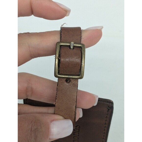 Allen Edmonds Brown Leather Luggage Tag Rare Luxury Mens - Picture 2 of 6